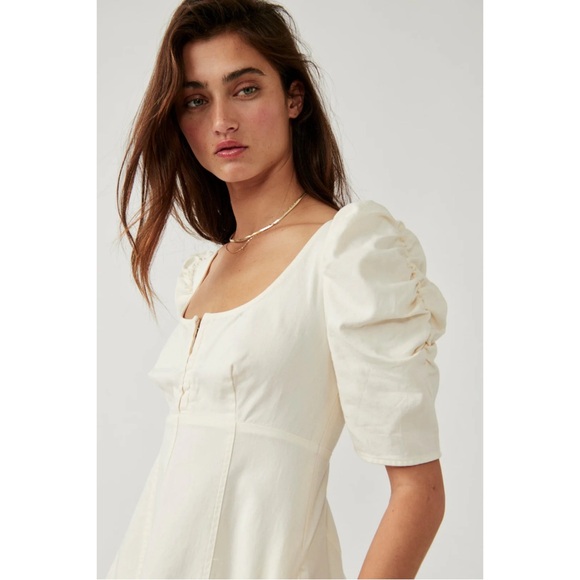 NWT Free People Cheyenne Puff Sleeve Denim Dress Size Medium - Picture 3 of 15
